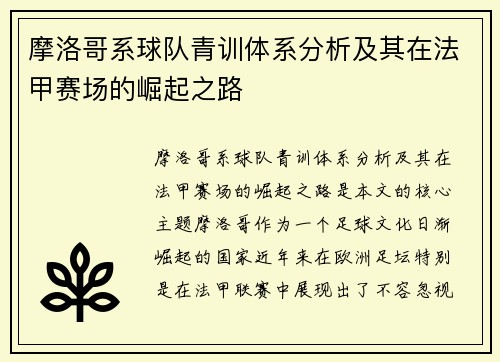 摩洛哥系球队青训体系分析及其在法甲赛场的崛起之路