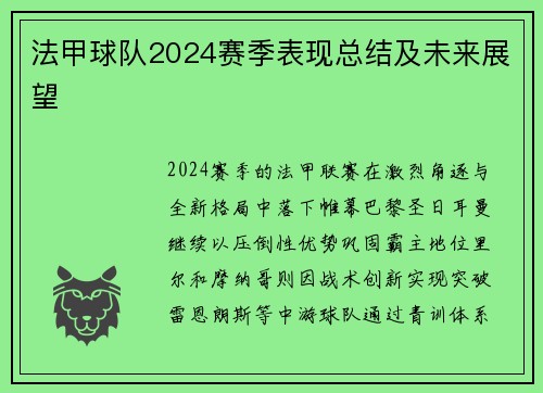 法甲球队2024赛季表现总结及未来展望